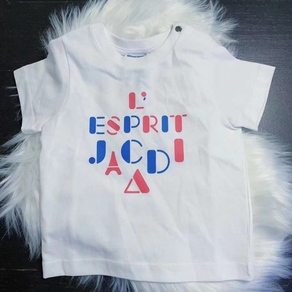Jacadi White Short Sleeve Tee with Blue and Pink Graphic